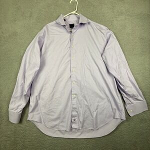 David Donahue Mens Lavender Micro Gingham Dress Shirt 18‎ 36 37 Cotton
